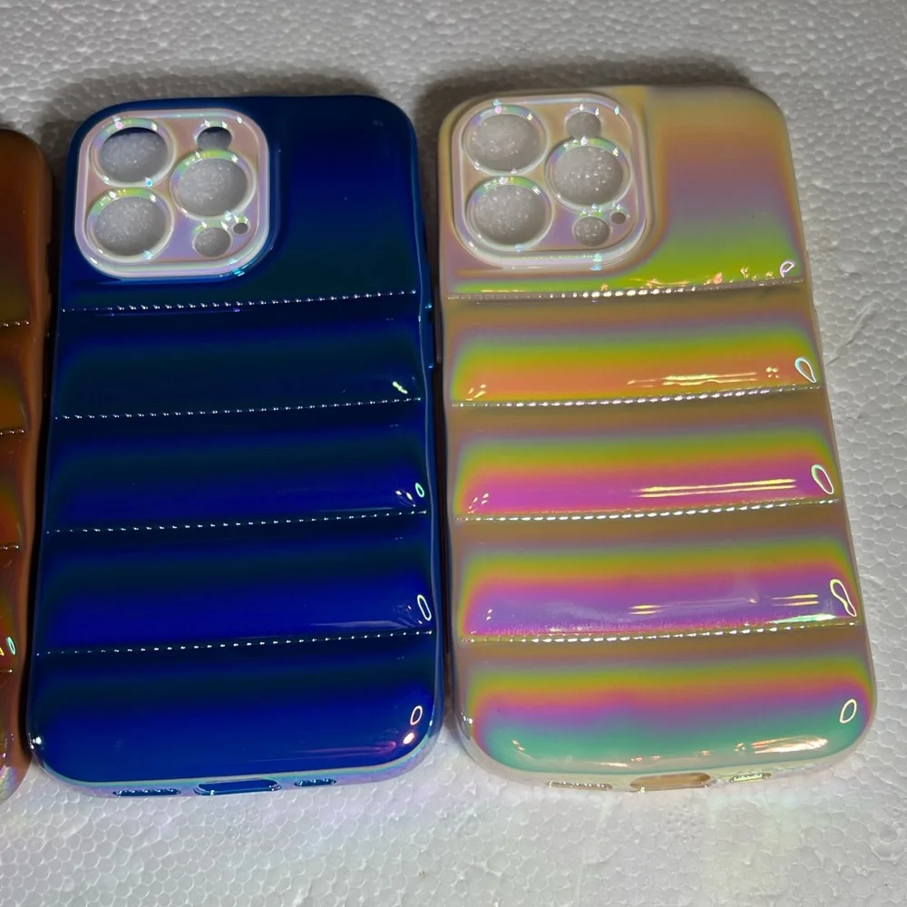 Ivory OFF White iPhone 13 PRO Metallic Ombre Iridescent Pearlized BUBBLE Puffer